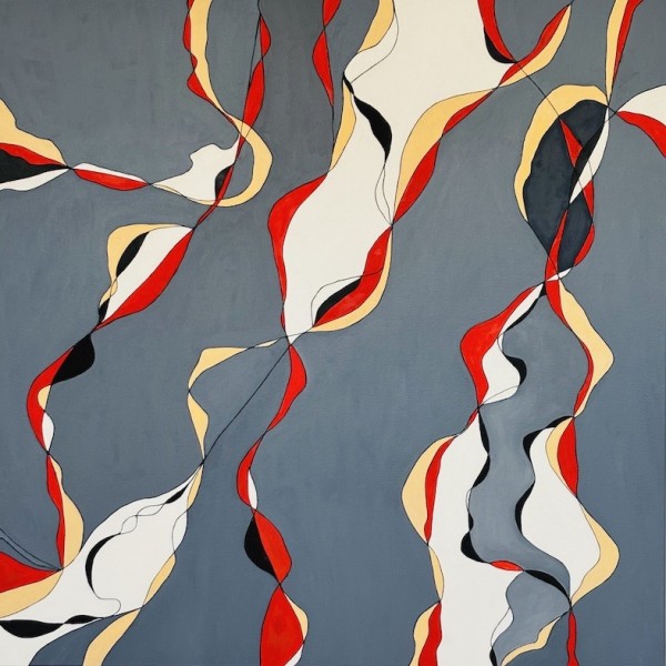 Jane Goodwin - Go With The Flow: 90x90cm Oil on canvas and black thread